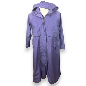 Bean Coat Womens Petite Medium Purple Hooded Long Rain Trench Jacket Waterproof